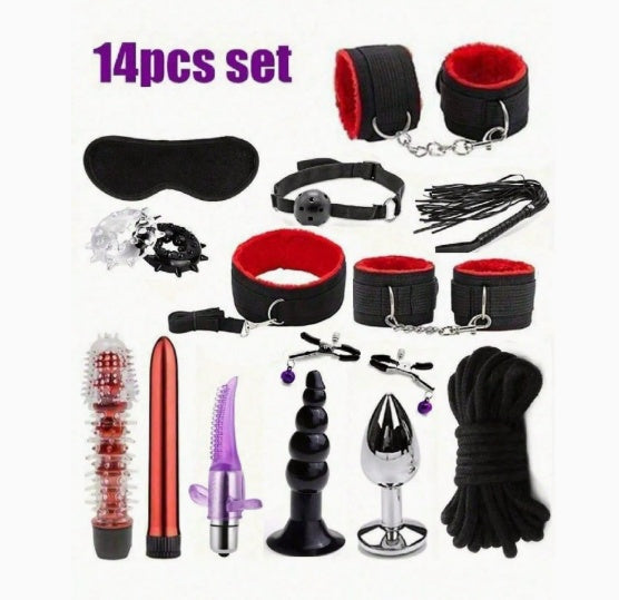 Kit d’Initiation BDSM et Bondage – 14 Pièces (Noir & Rose)