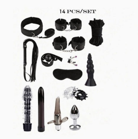 Kit d’Initiation BDSM et Bondage – 14 Pièces (Noir & Rose)