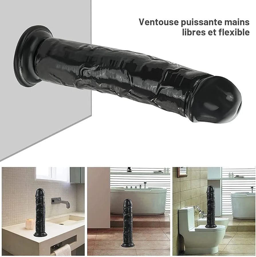 Gode Réaliste Noir à Ventouse – Plaisir Mains Libres